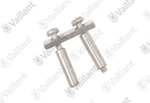 Vaillant Brücke, zwei polige Metallkonstruktion mit zwei zylindrischen Elementen und Schrauben, geeignet für spezifische Heizungsanwendungen.
